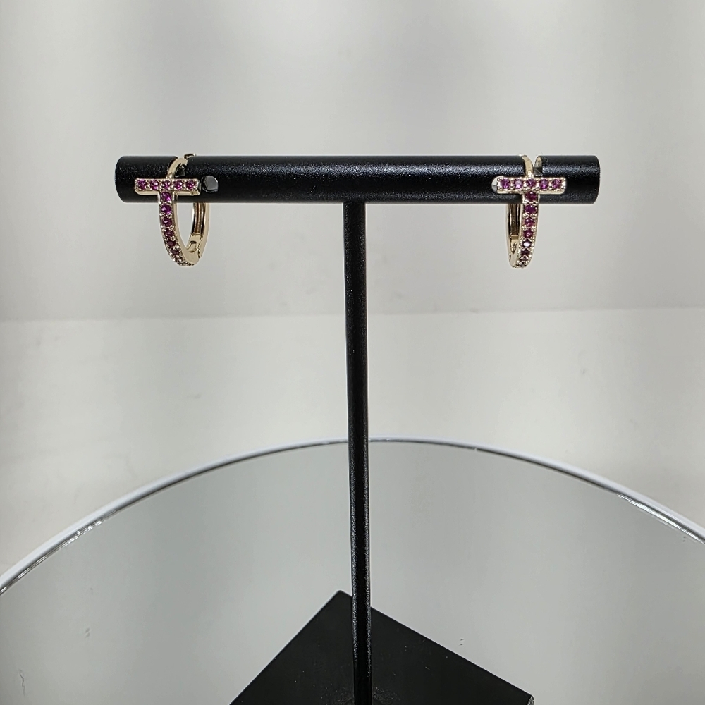 Micro Huggie Hoop Earrings Gold Plated Pink Pavé .25” Hypoallergenic
